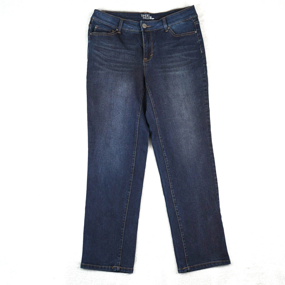 Time and Tru Jeans Womens 10 Straight Dark Wash Mid-Rise Stretch Denim Blue